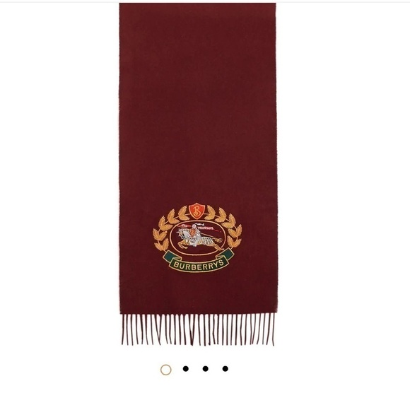 Nwt BURBERRY Classic Cashmere Scarf Embroidered Archive Logo In Burgundy UNISEX - Picture 4 of 7
